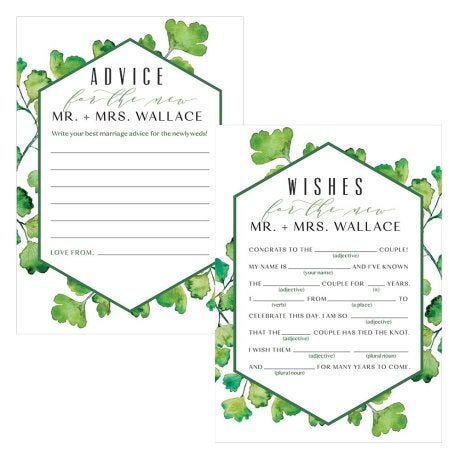 Maidenhair Fern Greenery Wedding Libs Wishes / Advice Cards - Duplex Print