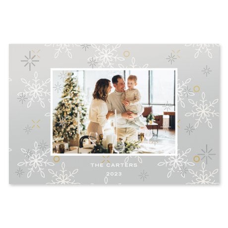 Landscape Custom Photo Printed Christmas Card - Falling Snowflakes