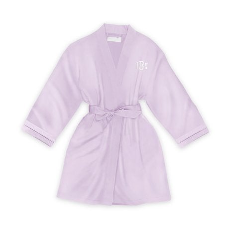 Personalized Junior Bridesmaid Satin Robe With Pockets - Lavender / Light Purple