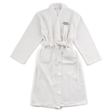 Men's Personalized Embroidered Long Waffle Robe - White