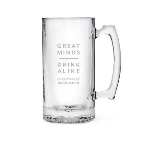 Personalized 25 Oz Glass Beer Mug - Great Minds Drink Alike Engraving