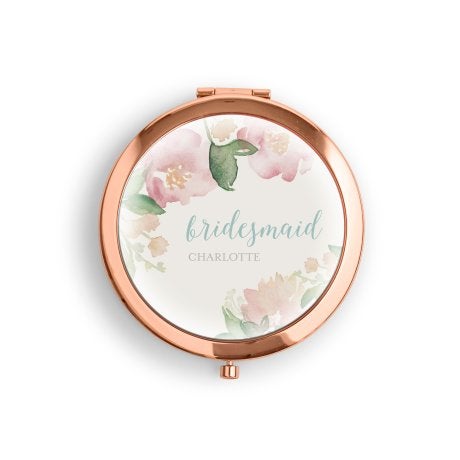 Personalized Engraved Bridal Party Pocket Compact Mirror - Bridesmaid Garden Party