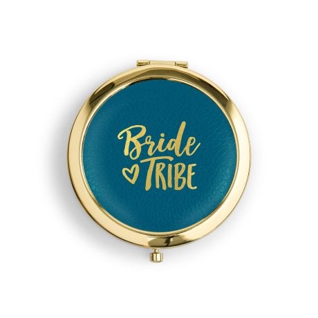 Personalized Engraved Faux Leather Compact Mirror - Bride Tribe