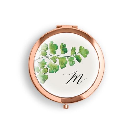Personalized Engraved Bridal Party Pocket Compact Mirror - Monogram Greenery