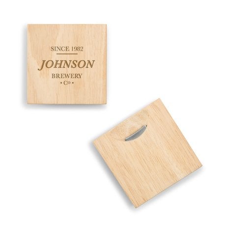 Natural Wood Coaster With Built-in Bottle Opener - Brewery Co. Etching