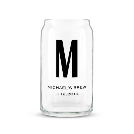 Personalized Can Shaped Drinking Glass - Monogram Print