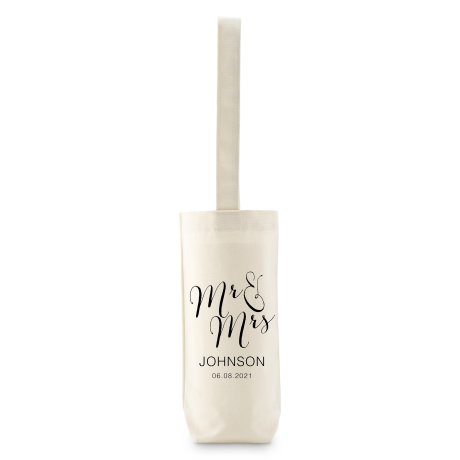 Personalized Reusable Wine Bottle Tote Bag - Mr & Mrs