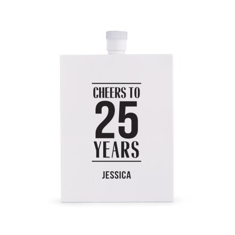Personalized White Stainless Steel Hip Flask - Anniversary Print