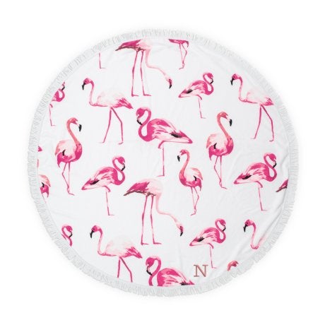 Personalized Round Beach Towel - Flamingo Pattern