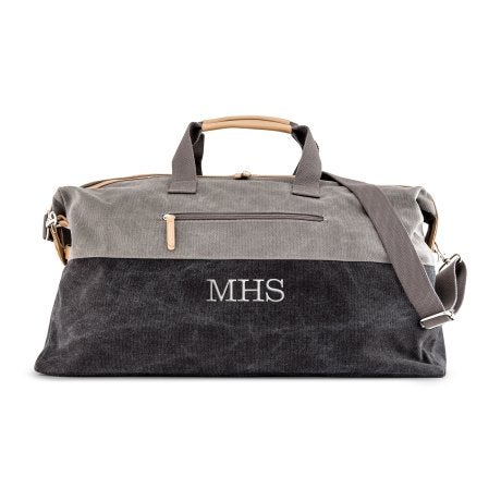 Large Personalized Canvas Travel Duffle Bag - Black & Gray
