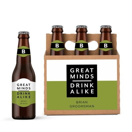 Personalized Kraft Cardboard Six Pack Beer Bottle Caddy - Great Minds Drink Alike