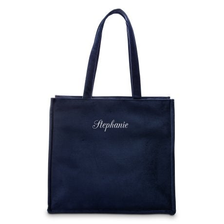 Large Personalized Velvet Tote Bag - Navy Blue