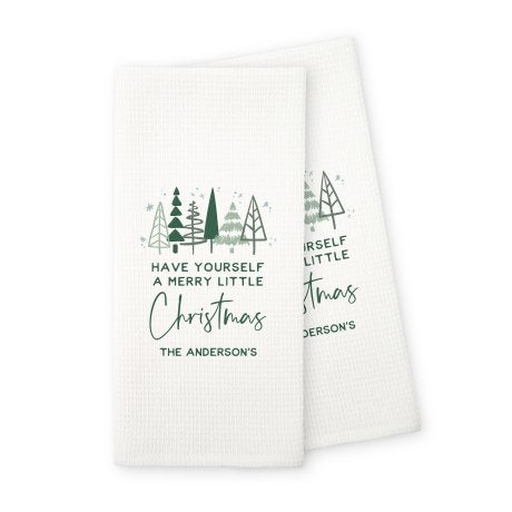 Personalized White Waffle Weave Hand Towel - Merry Little Christmas - Set of 2