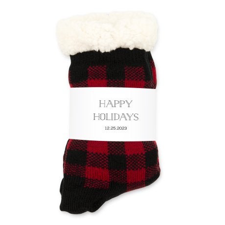 Personalized Cozy Sherpa Lined Slipper Socks - Happy Holidays