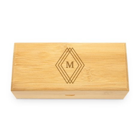Personalized Bamboo Wood Sunglasses Case - Diamond Emblem