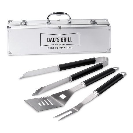 Custom Stainless Steel BBQ Tools Grill Set - Sans Serif Emblem