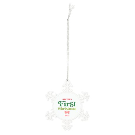 Personalized White Metal Snowflake Christmas Tree Ornament - Baby’s First Christmas