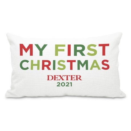 Personalized 12” x 20” Rectangle Throw Pillow Cover and Insert Set - My First Christmas