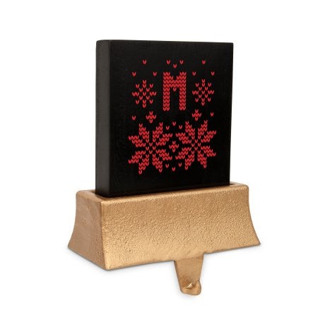 Personalized Christmas Stocking Holder with Weighted Base - Knit Sweater Snowflake Initial