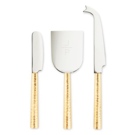 Custom Engraved 3-Piece Gold Handled Cheese Knife Set - Stacked Monogram