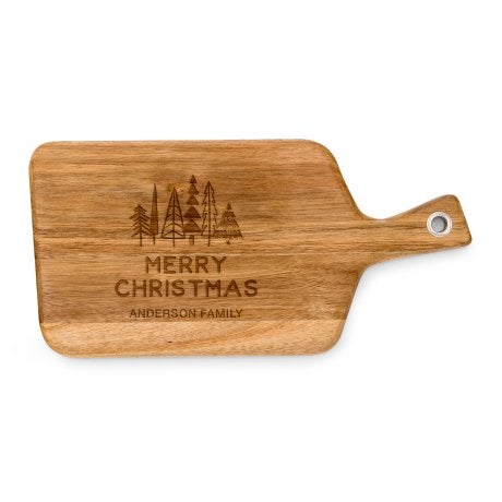 Personalized Wooden Paddle Cutting & Serving Board with Handle - Winter Pines