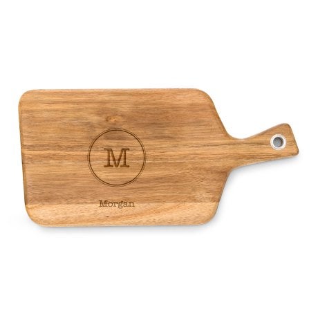 Personalized Wooden Paddle Cutting & Serving Board With Handle - Circle Monogram
