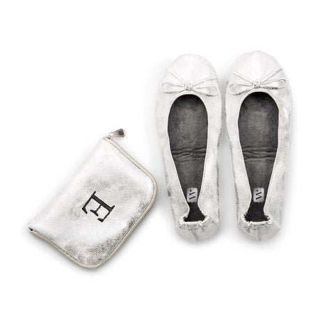 Personalized Foldable Ballet Flats Wedding Favors - Metallic Silver