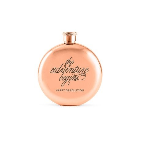 Personalized Round Rose Gold Stainless Steel Hip Flask - The Adventure Begins Engraving