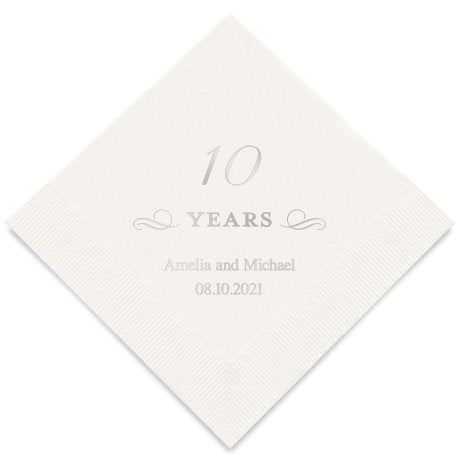 Personalized Foil Printed Paper Napkins - 10 Years