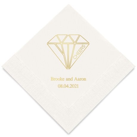 Personalized Foil Printed Paper Napkins - Cheers Geometric Diamond