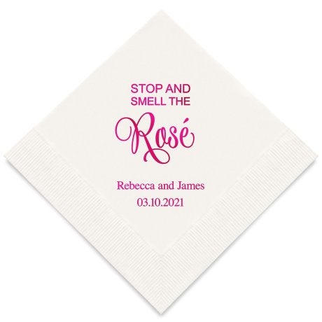 Personalized Foil Printed Paper Napkins - Stop And Smell The Rosé Script