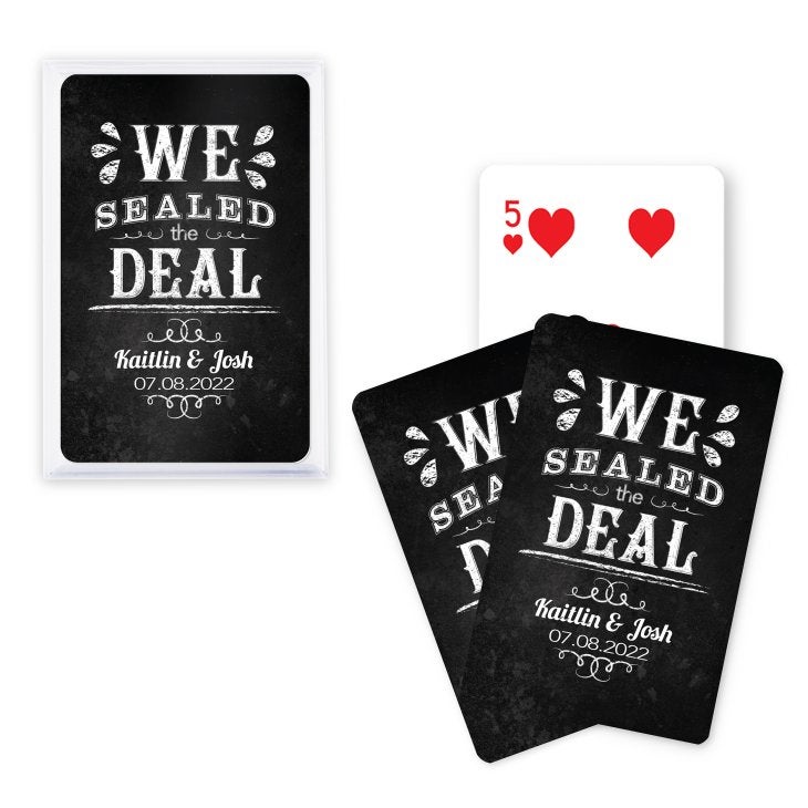 Unique Custom Playing Card Favors - We Sealed The Deal Chalkboard
