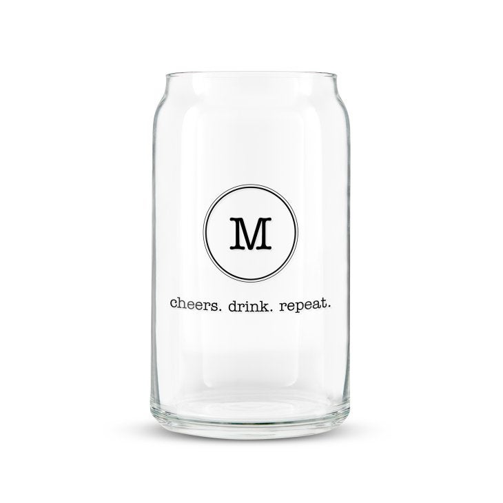 Personalized Can Shaped Drinking Glass - Circle Monogram Print