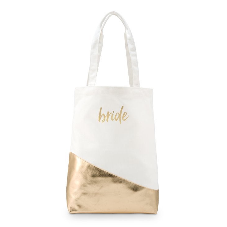 Large Gold and White Cotton Canvas Fabric Tote Bag -  Bride Or Bridesmaid