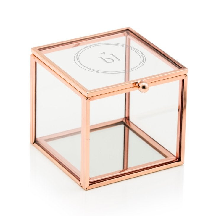 Personalized Rose Gold Glass Jewelry Box – Little Heart Engraving 
