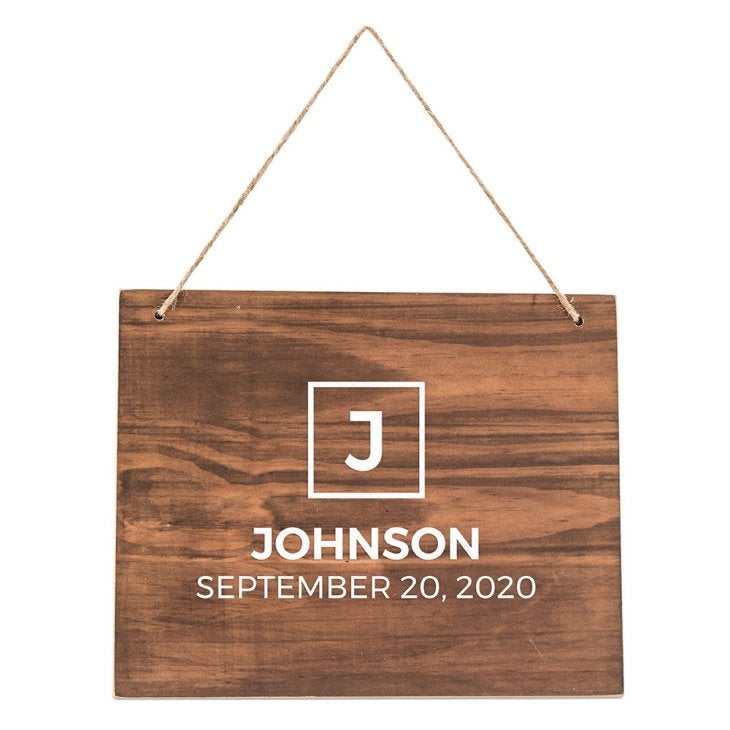 Medium Personalized Wooden Wedding Sign - Natural - Block Initial Print