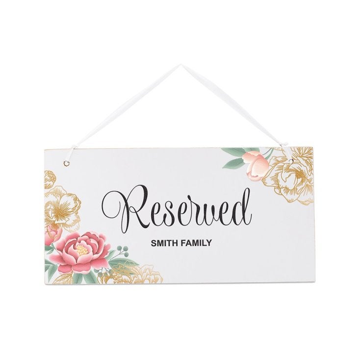 Small Personalized Wooden Wedding Sign - White Modern Floral