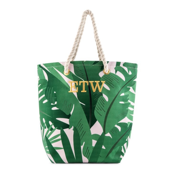 Personalized Monogrammed Cotton Canvas Beach Tote Bag- Tropical Leaf
