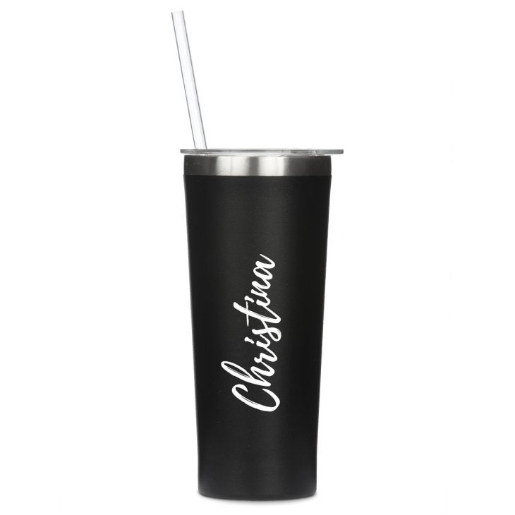 Personalized Black Stainless Steel Drink Tumbler - Calligraphy Print