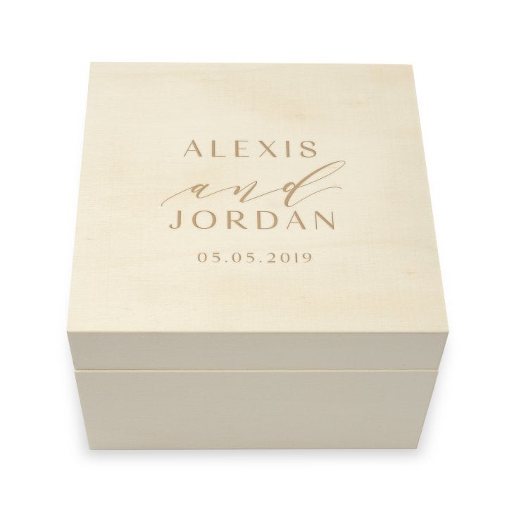 Personalized Wooden Keepsake Gift Box - Modern Couple Etching