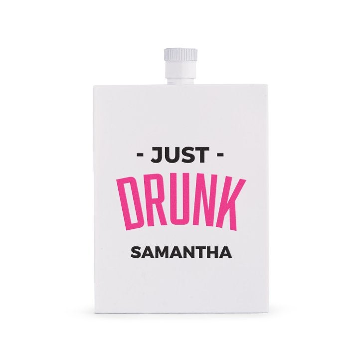 Personalized White Stainless Steel 3 Oz. Hip Flask - Just Drunk