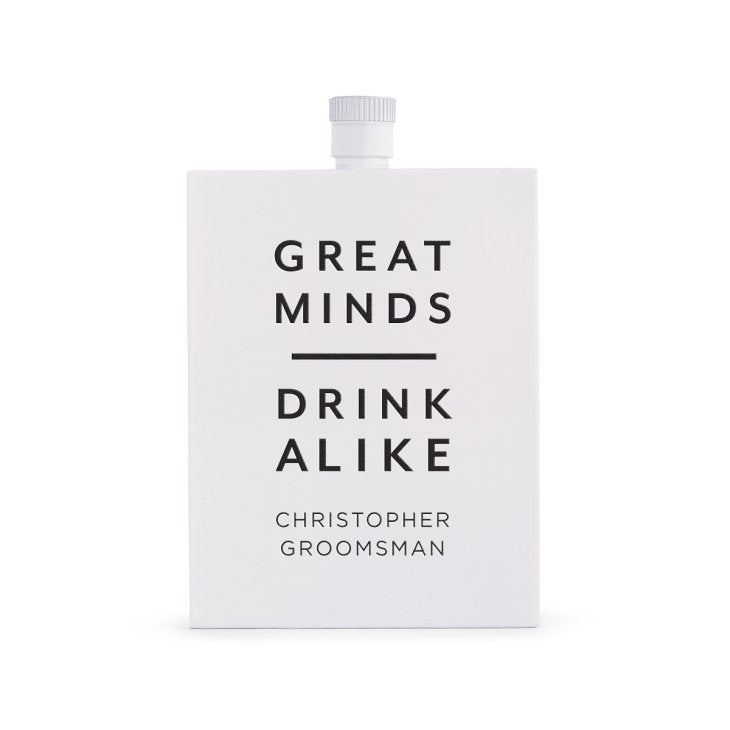 Personalized White Stainless Steel 3 Oz. Hip Flask - Great Minds Drink Alike