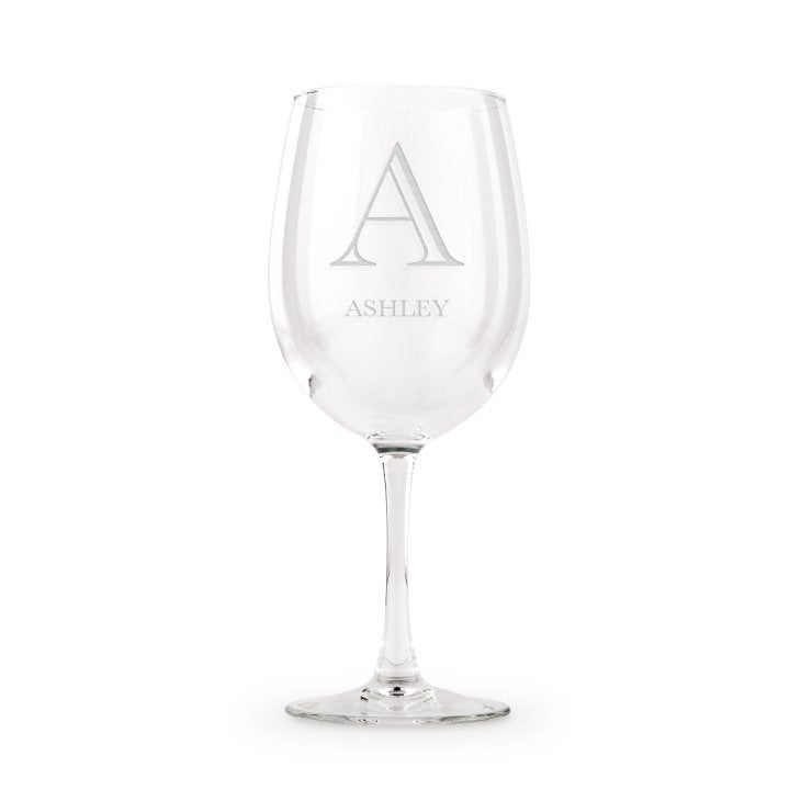 Large Personalized Stemmed Wine Glass - Classic Monogram Engraving