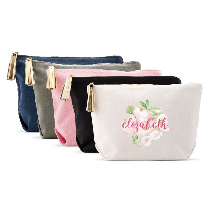 Large Personalized Canvas Makeup And Toiletry Bag For Women - Floral Garden Party