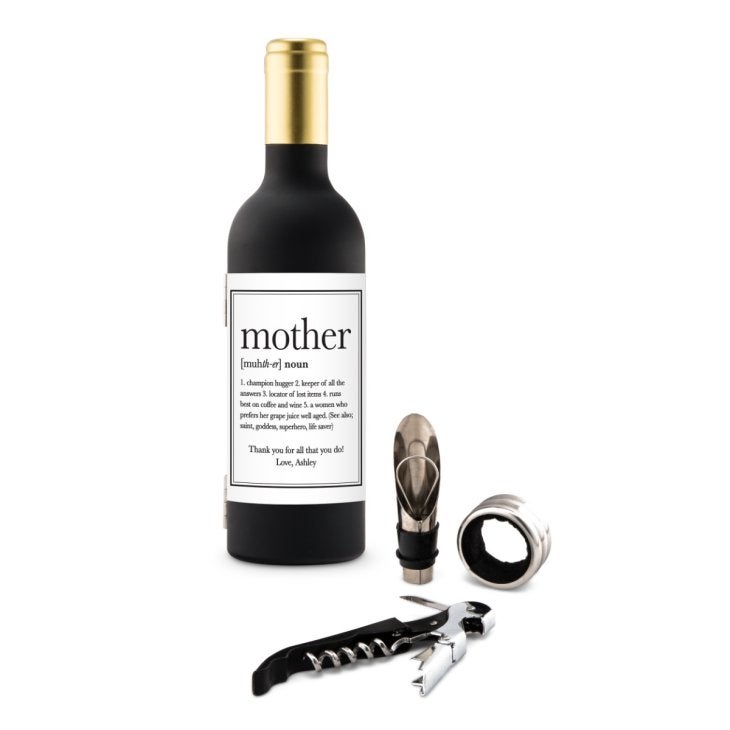 Personalized Wine Bottle Shaped Corkscrew Gift Set - Mother