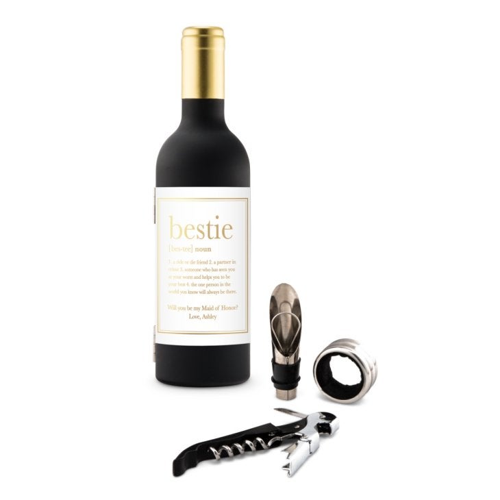 Personalized Wine Bottle Shaped Corkscrew Gift Set - Bestie
