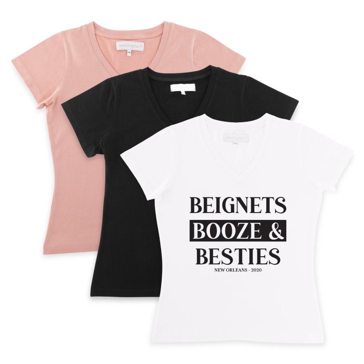 Personalized Bridal Party Wedding T-Shirt - Beignets, Booze & Besties