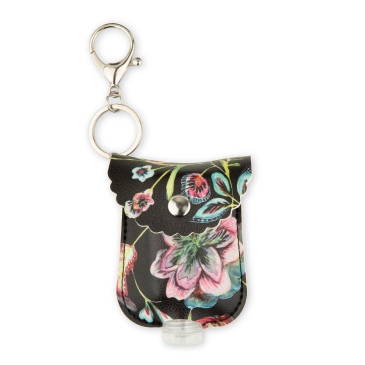 Faux Leather Hand Sanitizer Holder Keychain - Floral