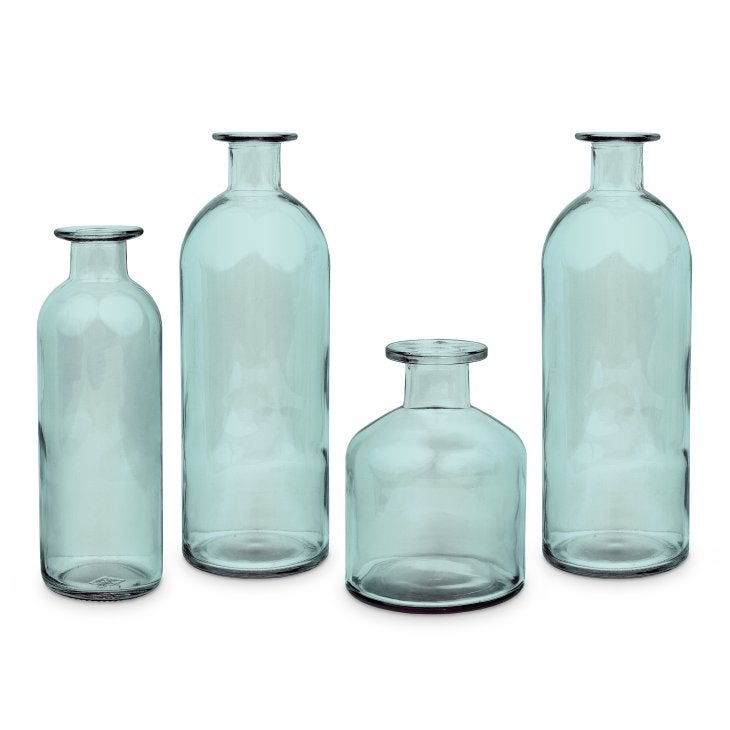 Assorted Glass Bottle Flower Vases - Blue - Set of 4