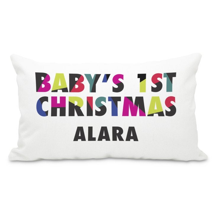 Personalized 12” x 20” Rectangle Throw Pillow Cover and Insert Set - Baby’s First Christmas